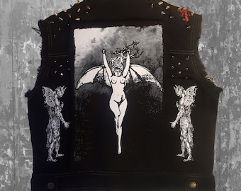 The bat woman back patch screen printed La Femme Chauve-Souris Witch Devil Horror Punk Black metal Goth Occult Folk lore Penot
