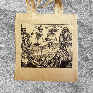 Danse macabre screen printed tote bag Horror Goth Black metal Post Punk Folk lore