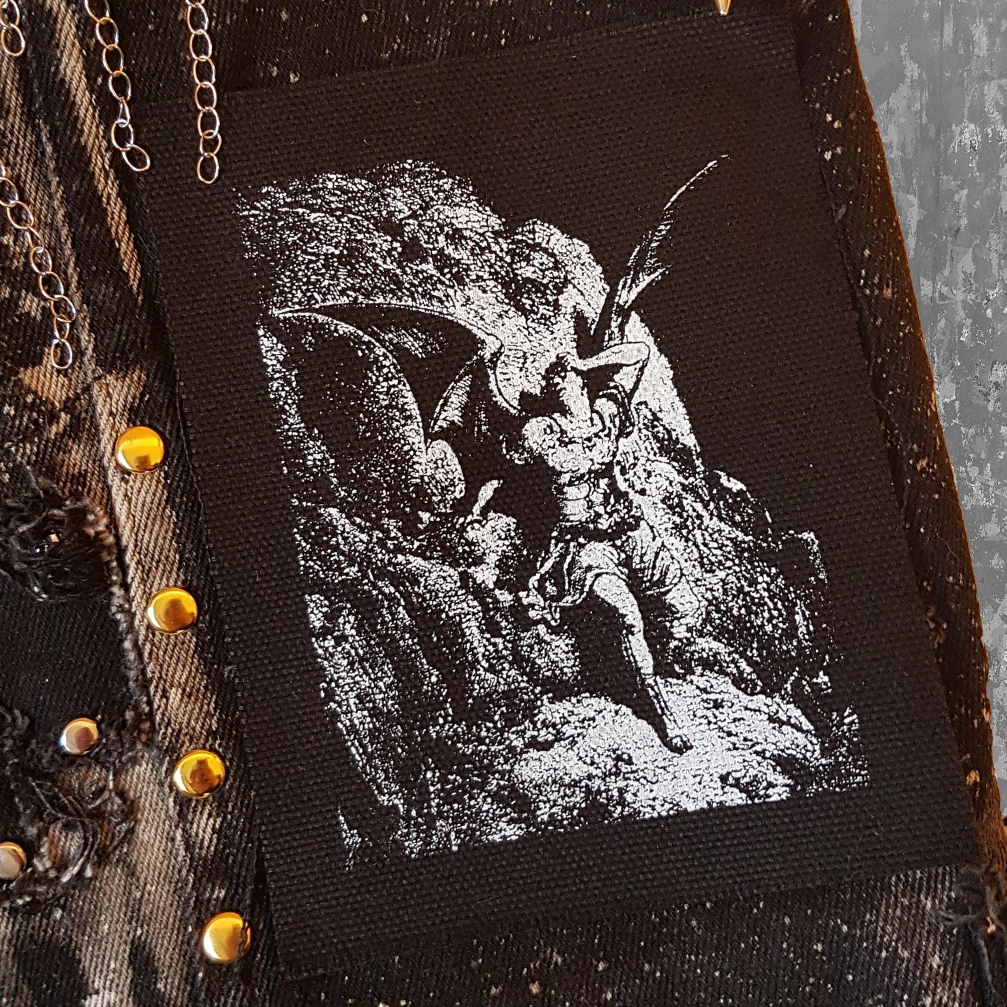 Satan by Gustave Doré screen printed patch Horror Punk Black metal Goth Occult Folk lore