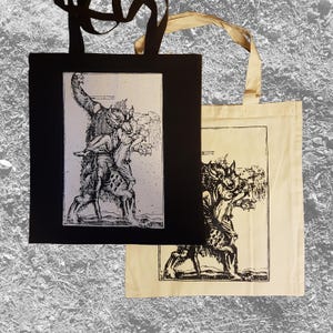Werewolf screen printed tote bag Horror Goth Black metal Post Punk Folk lore