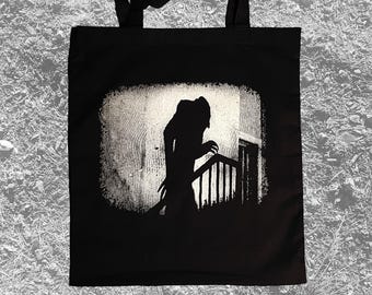 Nosferatu stairs tote bag screen printed Horror Goth Black metal Post Punk Folk lore