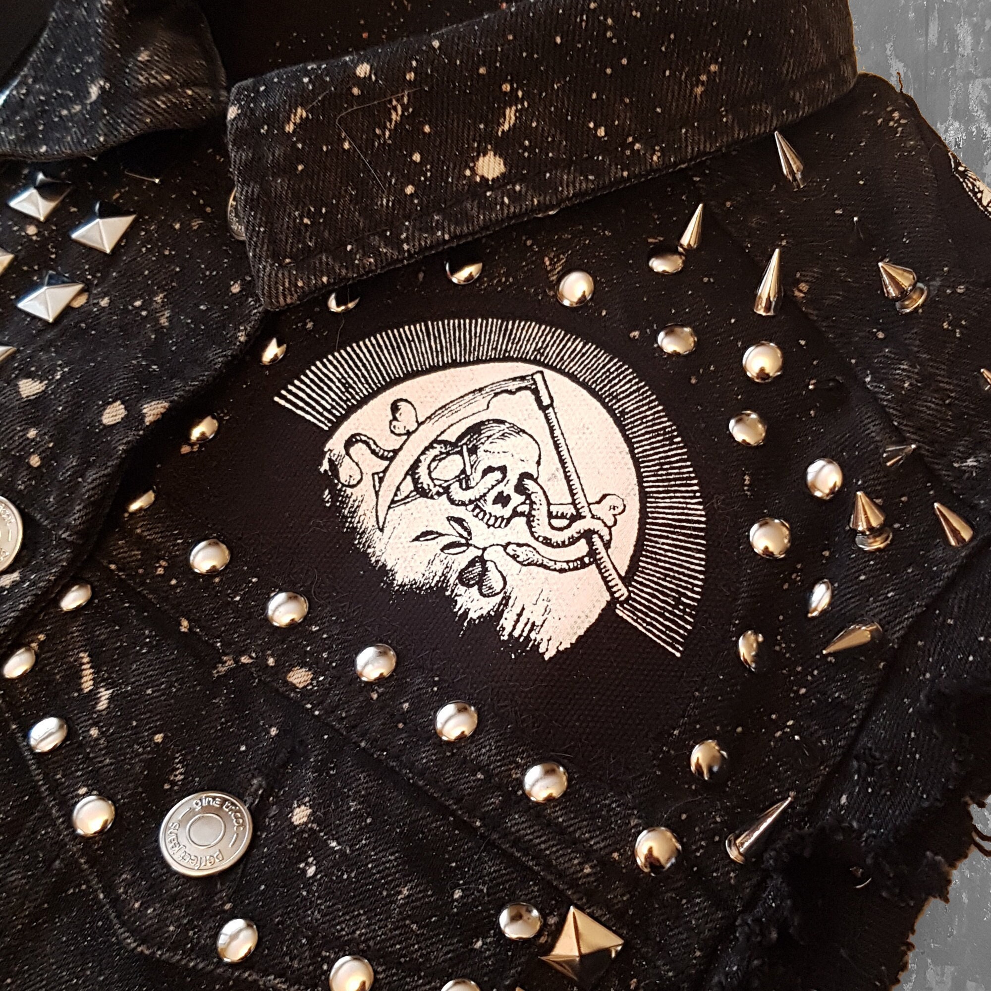 Skull by Kittelsen screen printed patch Horror Punk Black metal Goth lore