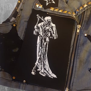 Grim reaper Death as Strangler Der Tod als Erwürger screen printed patch Horror Punk Black metal Goth Occult Folk lore