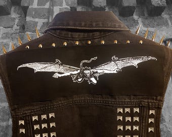 Flying demon screen printed patch Devil Horror Punk Black metal Goth Occult Folk lore