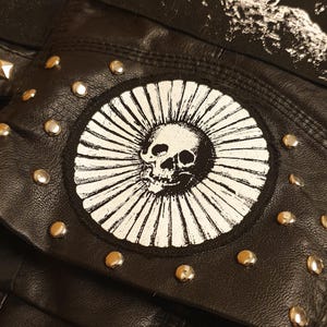 Skull patch A satirical cartoon of the ruff screen printed patch Horror Goth Black metal Post Punk Folk lore Skeleton