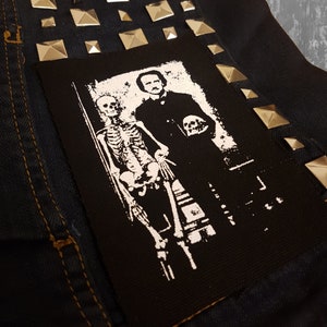 Edgar Allan Poe con parche de esqueleto serigrafiado Horror Punk Black metal Gótico Misterio Suspenso Thriller