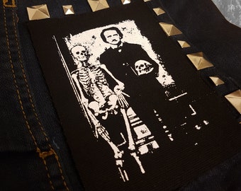 Edgar Allan Poe w skeleton patch screen printed Horror Punk Black metal Goth Mystery Suspense Thriller