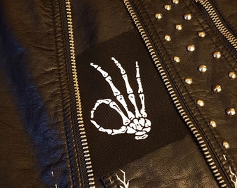 Skeleton hand screen printed patch Horror Goth Black metal Post Punk Folk lore Skeleton