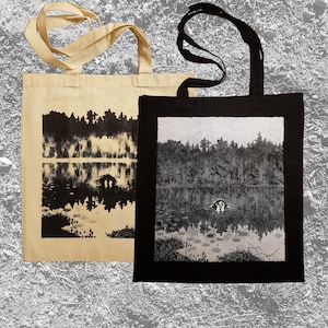 Nøkken screen printed tote bag Horror Goth Black metal Post Punk Folk lore Kittelsen Neck
