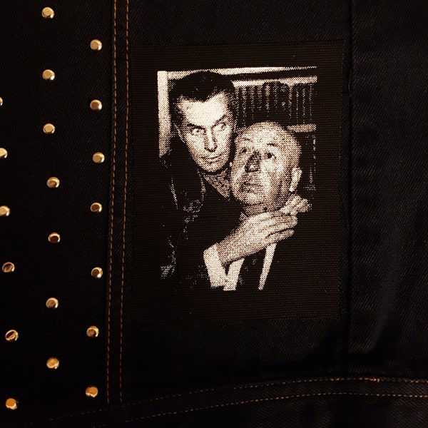 Vincent Price strangling Hitchcock screen printed patch Horror Punk Black metal Goth Mystery Suspense Thriller