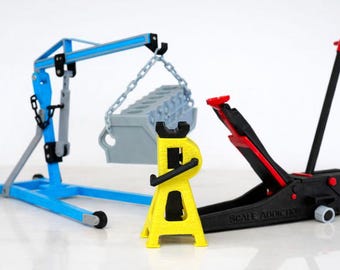 3D-afdrukbaar RC-garagegereedschap, vloerkrik, motortakel, kriksteunen (STL-bestanden)
