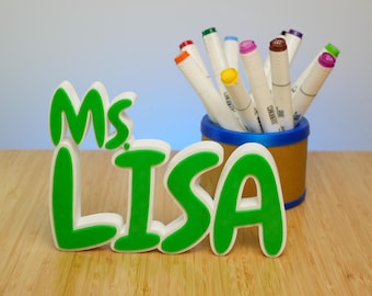 Aangepast 3D-naambord | Gepersonaliseerde bureaubord | Leraarcadeau | Plankdecor | Bureau: