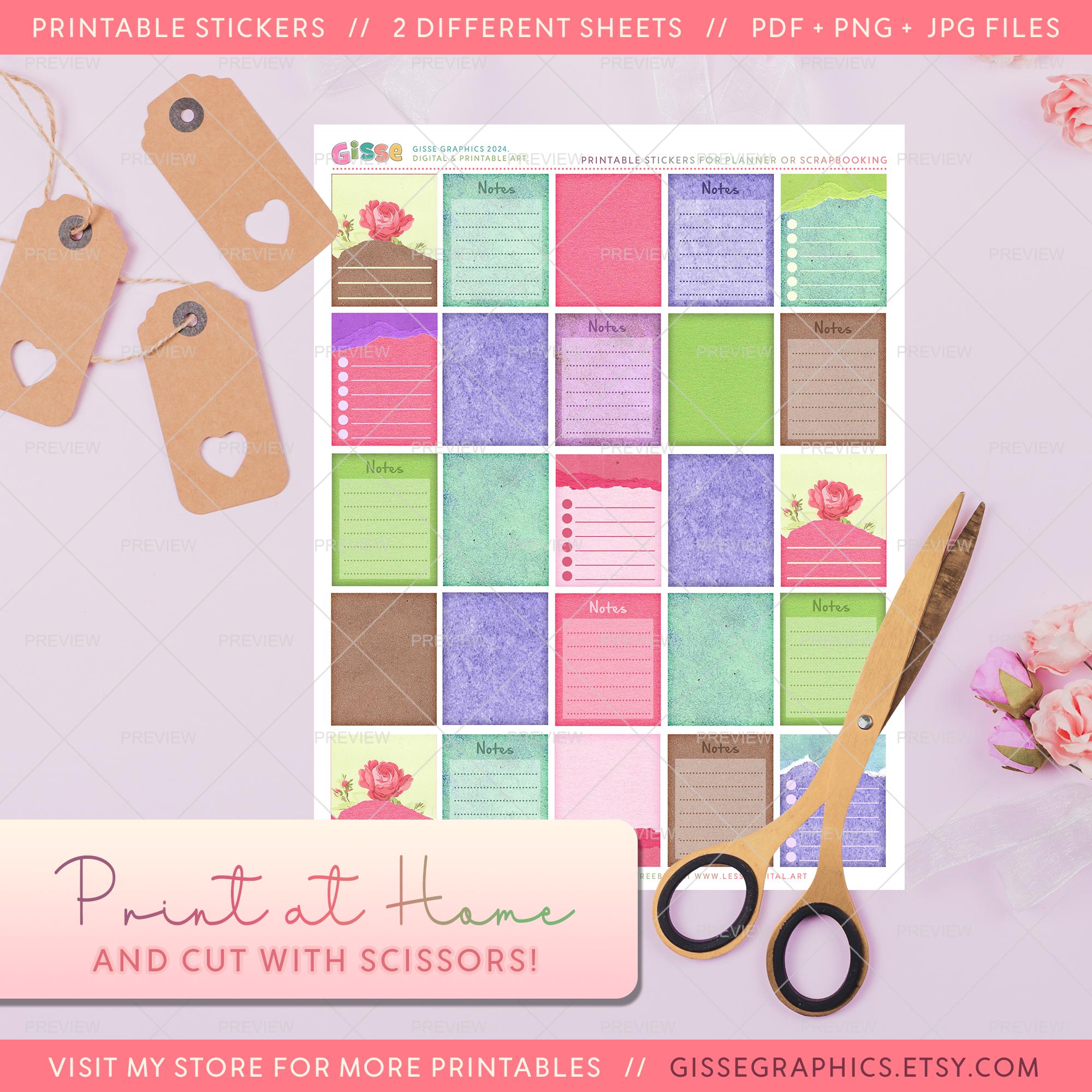Printable Stickers | 2 Different Sheets | for Journal or Scrapbooking ...