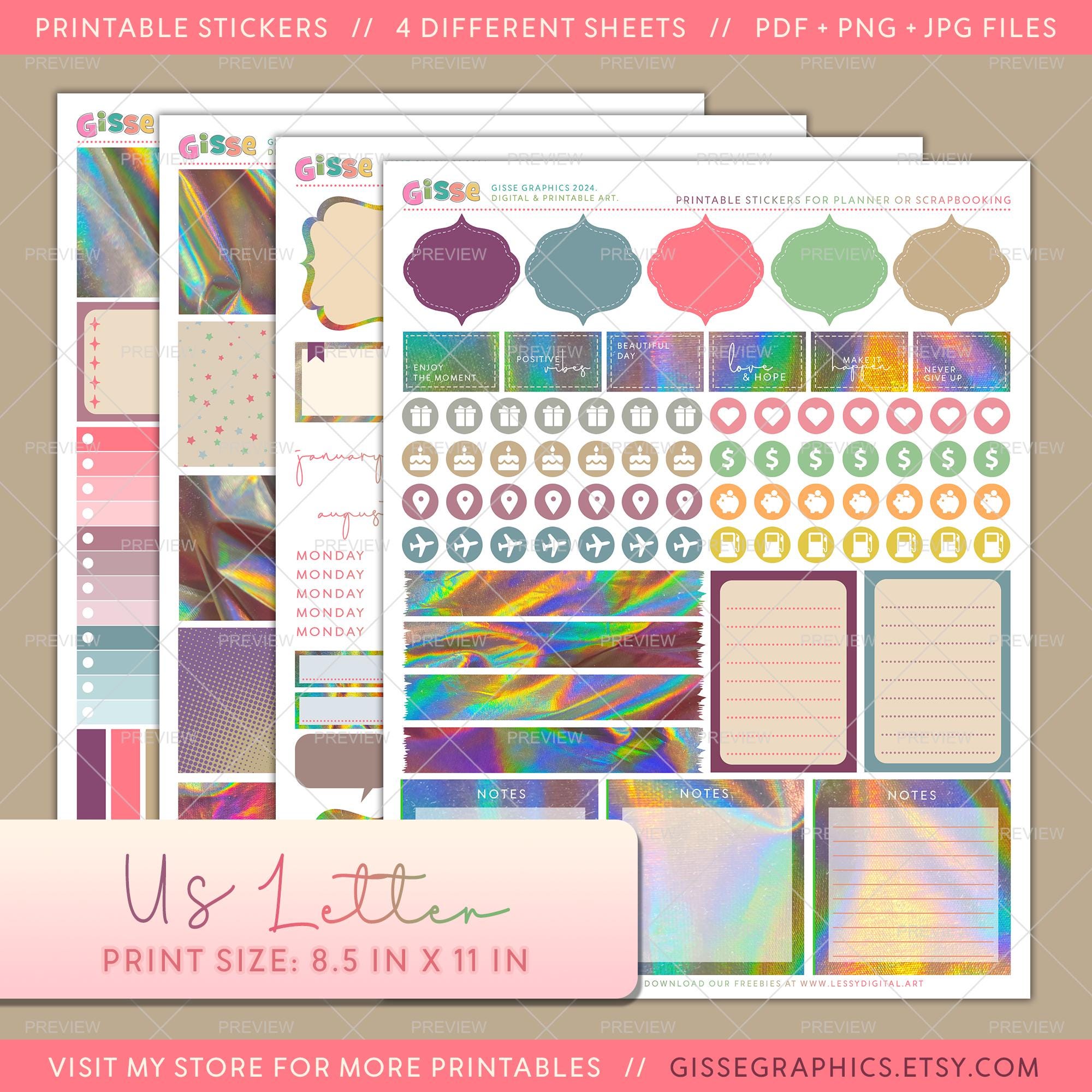 Sticker Sheets Printable Printable Stickers | 4 Different Sheets | for Planner or Scrapbooking ...