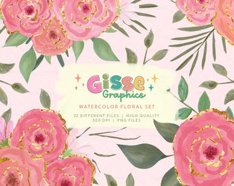 Watercolor Floral Set | 22 Different Files | High Quality | 300 DPI | Watercolor Roses