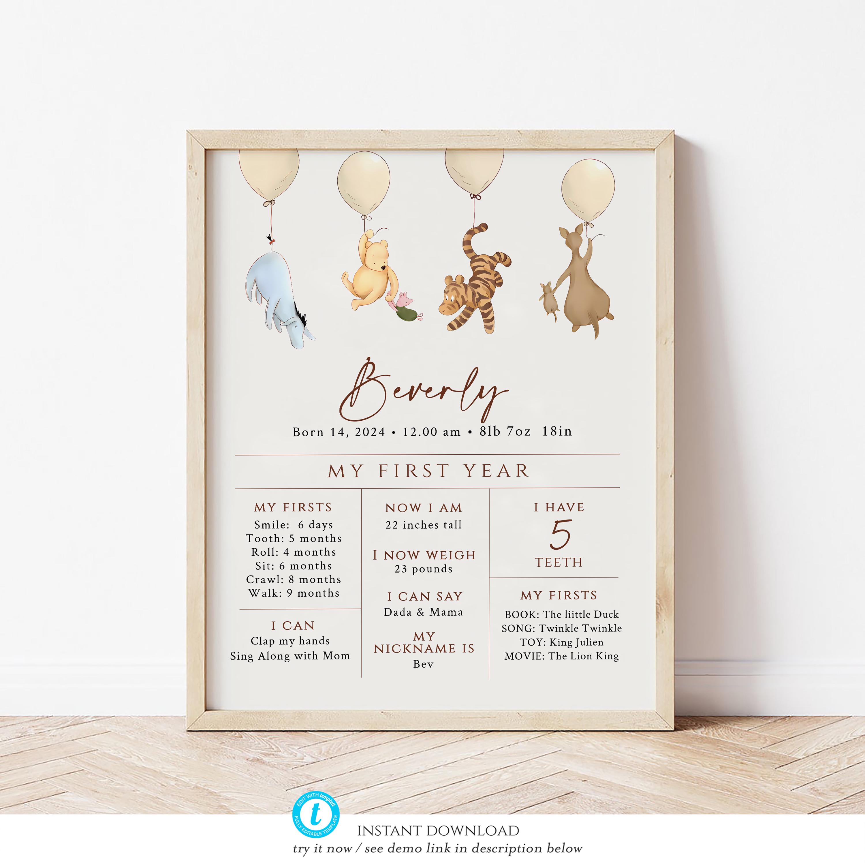 Winnie the Pooh First Birthday Milestone Board. Classic Pooh 1st ...