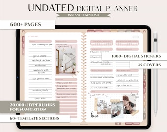 Pianificatore digitale senza data, Pianificatore Goodnotes, Pianificatore iPad, Pianificatore adhd non datato, Pianificatore di notabilità, Pianificatore digitale di vita, Pianificatore settimanale