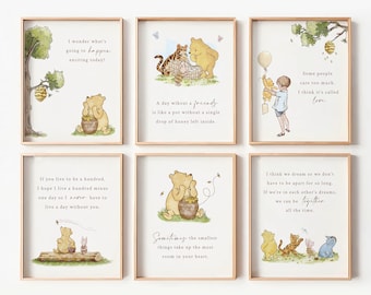 Classic Winnie the Pooh Nursery Prints, Baby Wall Art, Classic Winnie Quotes. Boy Girl Gender Neutral Nursery Poster Decor, 001