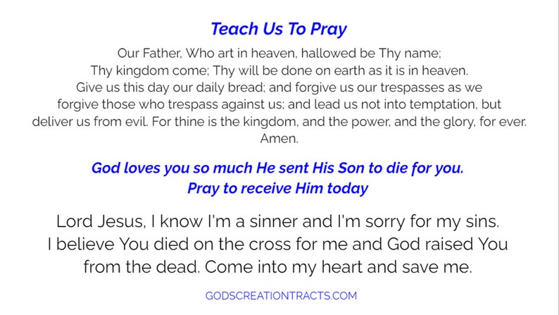 Teach Us to Pray Gospel Tracts Lords Prayer • 25 Pack Pocket Scripture ...