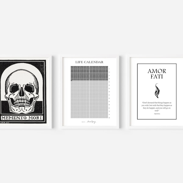 Memento Mori Set of 3 | Life Calendar | Digital Download | 3 Piece Stoicism Wall Panel Set | Amor Fati Print Set | Stoic Poster Art Print