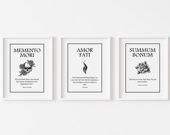 Stoicism Prints Set of 3 | Marcus Aurelius Quote | Stoic Art | Memento Mori | Philosophy Poster | Inspirational | Motivational | Meditations