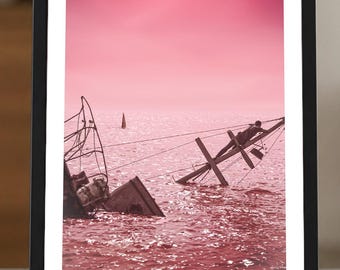 Jaws, Orca Sinking Movie Poster, Steven Spielberg, 11x22