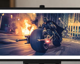 The Dark Knight Batman, Batpod Motorcycle, Movie Poster, Gotham City, Christopher Nolan, 22x11in