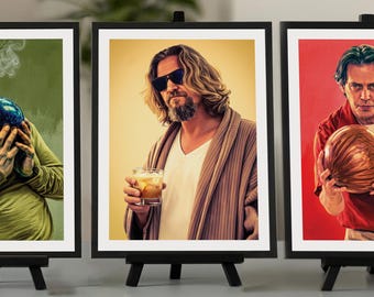 Big Lebowski Movie Poster Collection, The Dude, Walter, Donny White Russian, 12x16in