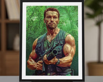 Predator Poster, Arnold Schwarzenegger, "Dutch", Action Film Print, 12x16in