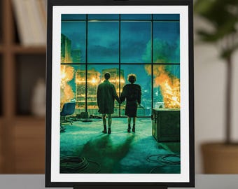 Fight Club Skyline Movie Poster, Tyler Durden & Marla, 12x16in
