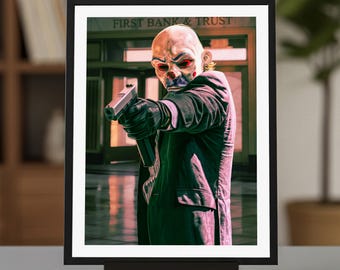 Joker, The Dark Knight, Bank Robbery, Sad Clown Mask, Movie Poster, 12x16in