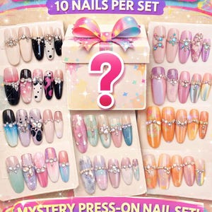 Paquete de uñas postizas hechas a mano, decoración de uñas con formas variadas, reutilizables y sin pegamento.