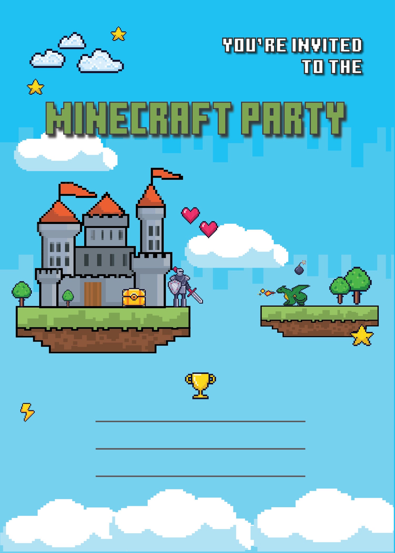 Minecraft Birthday Invitations Minecraft Printed Birthday Etsy