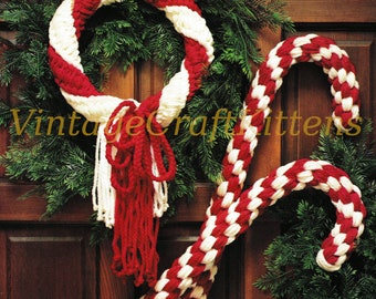 Makramee-Weihnachtskranz-Muster und Zuckerstangen-Dekorationsmuster