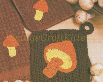 ヴィンテージかぎ針編みパターンPDF – キノコ型オーブンミトン