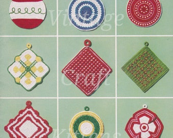 Mid-century potholders to crochet - vintage crochet patterns for digital download