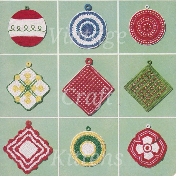 Mid-century potholders to crochet - vintage crochet patterns for digital download