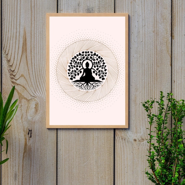 Meditation Buddha Wall Art, Buddha Wall Decor Print, Modern Boho Decor, Buddha Modern Home Decor, Calming Wall art, Tree of life Wall Art