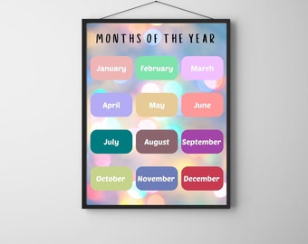 Month of the Year, Fun Posters for Kids, Playroom printable art, Montessori Nursery Poster, Fruits poster for kids, Healthy food Education