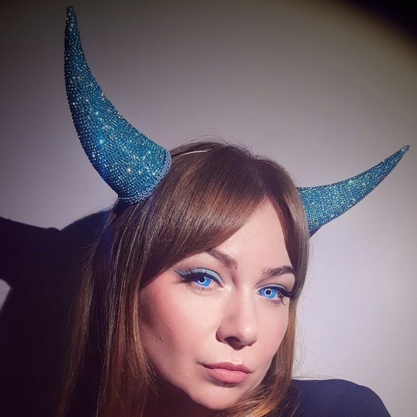 Sparkling Diamond Devil Horns in Mermaid Blue