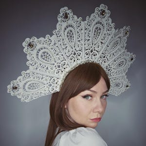 White Lace Filigree Kokoshnik Style Crown
