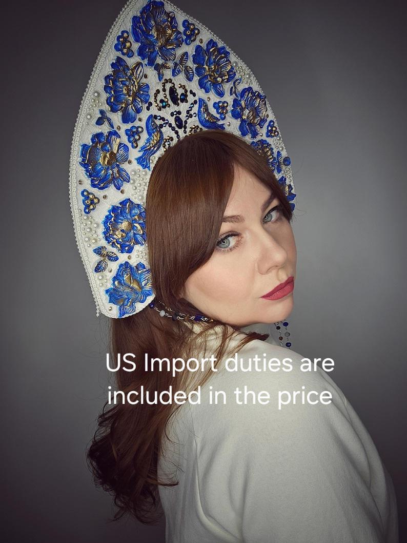 Floral Embroidered Kokoshnik Slavic Flower Crown, Kokoshnik Folk Headdress, Czech  main image 3