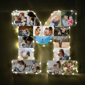 Lámpara de Collage con letra M para regalo de foto de novio personalizada, tablero de fotos con letras de madera para regalo de Navidad de novio, regalo personalizado para él