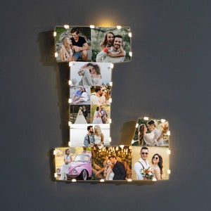 Regalo de novia personalizado para Navidad, regalo personalizado de collage de fotos con letra L para ella, marco de fotos de madera con letras para regalo de San Valentín,
