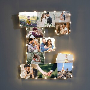 Marco de fotos de madera con letra E personalizada para regalo de Navidad de pareja, Collage de fotos para regalo de San Valentín, regalo de cumpleaños con letra E para amor