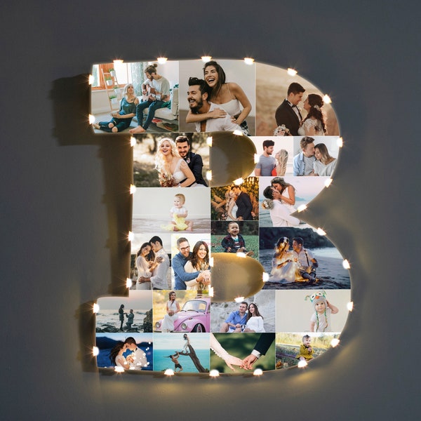 Personalized Letter B Picture Collage Gift for Her, Letter B Photo Frame for Couple, Letter B Unique Christmas Gift for Couple,Birthday Gift