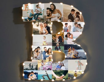 Personalized Letter B Picture Collage Gift for Her, Letter B Photo Frame for Couple, Letter B Unique Christmas Gift for Couple,Birthday Gift