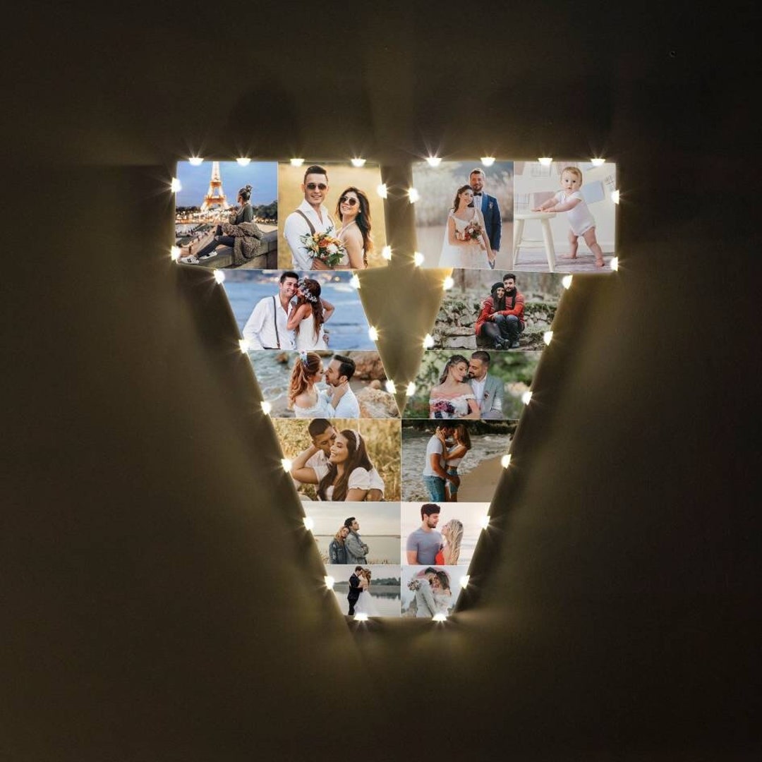 Custom Letter V Photo Collage Gift for Valentine Day, Letter Photo ...