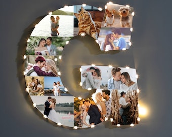 Customized Letter G Photo Collage Lamp for Wall Decor, Letter Picture Frame for Valentine Day Gift, Letter G Unique Christmas Gift for Love