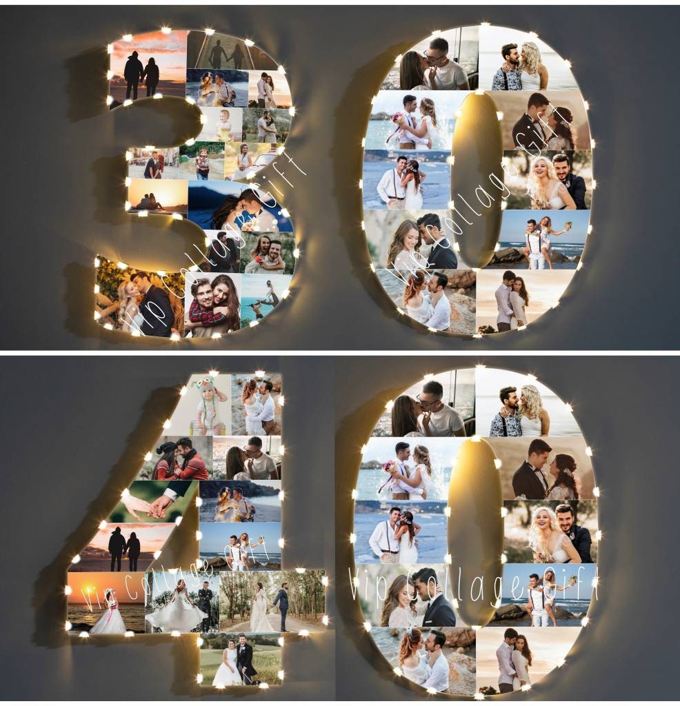 Freestanding Double Photo Number Photo Collage Birthday - Etsy